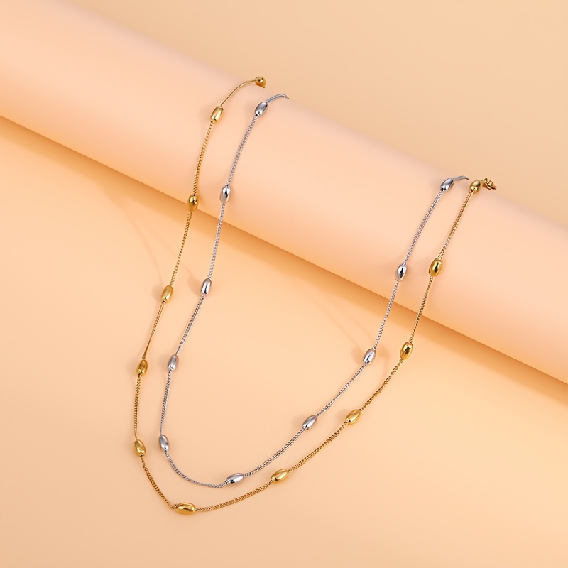 Unisex Beaded Stainless Steel Necklace, Exquisite Choker